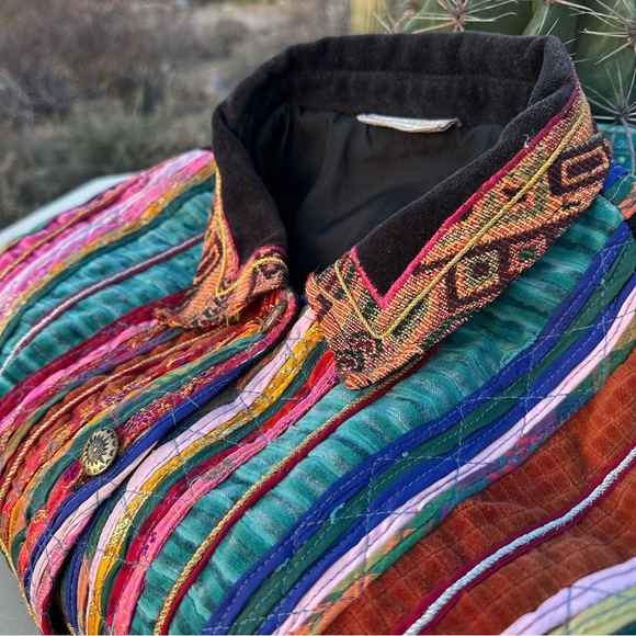 COLDWATER CREEK GYPSY COAT Jacket Size L Black VELVET Bold Tapestry Art to Wear - Picture 6 of 10